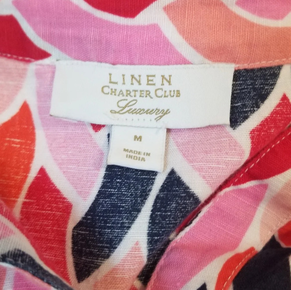 Charger Club Luxury Linen multicolor button down Short-sleeve Top Blouse - Picture 3 of 6
